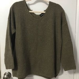 Topshop Olive V-Neck Sweater